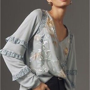 Floral Embroidered Blue Top